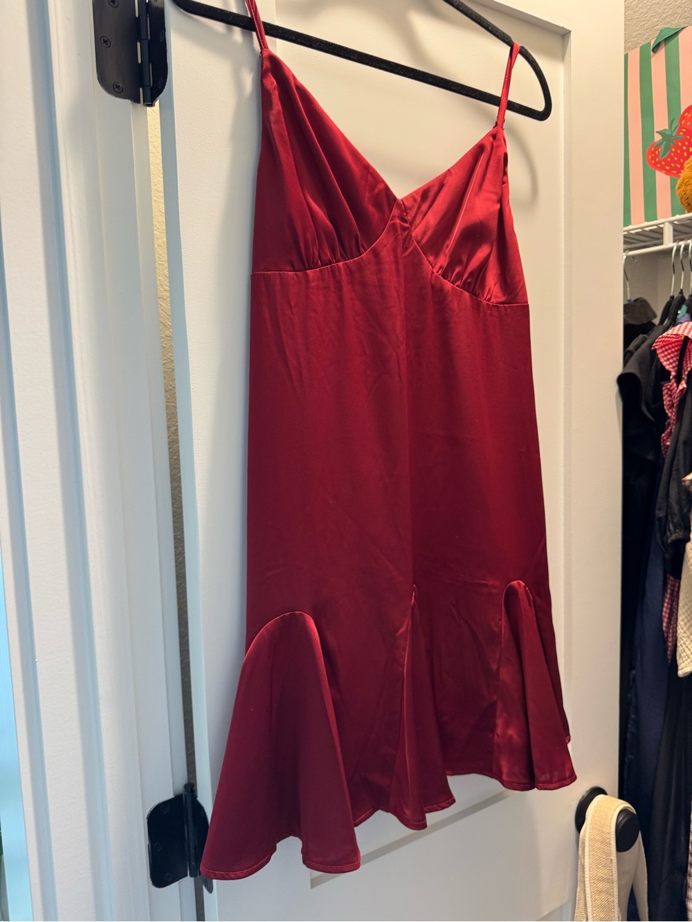 Le Lis Red Satin Slip Dress with Flared Hem